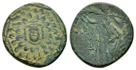 PONTOS.Amisos.(Circa 105-63 BC).Ae.

Obv : Aegis with Gorgon's head at center.

Rev : AΜΙΣΟΥ.
Nike advancing right, holding wreath and palm branch, be...