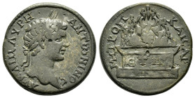 CAPPADOCIA. Caesaraea-Eusebia. Caracalla. 198-217 AD.AE Bronze.AY KAI M AYP ANTωNINOC , Laureate head right / MHTPOΠO KAICAP ЄT IΓ, Mount Argaeus on a...