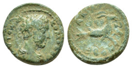 CILICIA. Anazarbus. Commodus (180-193). Ae.
Obv: AYTO Λ AY KOMOΔOC.
Laureate, draped and cuirassed bust right.
Rev: ANAZAPBE / ΘP(retrograde)Ρ.
Capric...