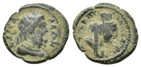 CILICIA. Anazarbos. Pseudo-autonomous. Time of Trajan (97-117). Ae. Dated 107/8 AD.
Obv: KAICAPEΩΝ (symbol) ANAZAPBΩ.
Laureate head of Zeus right.
Rev...