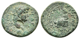 CILICIA.Anazarbus.Nero.(54-68).Ae.
Obv : NЄPΩN KAICAP.
Laureate head of Nero to right.
Rev : ЄTOVC ςΠ KAICAPЄΩN.
Veiled female figure (Boule?) seated ...