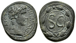 SYRIA.Seleucis and Pieria.Antioch.Augustus.(27 BC-14 AD). Ae.
Obv : IMP·AVGVST·TR·POT.
Head of Augustus, right.
Rev : S C.
inscription in laurel w...