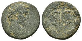 SYRIA.Seleucis and Pieria.Antioch.Antoninus Pius.(138-161).Ae.
Obv : ΑVΤ ΚΑΙϹ ΤΙ ΑΙ ΑΔΡ ΑΝΤⲰΝƐΙΝΟϹ ϹƐΒ.
Laureate head to right.
Rev : S C.
Laurel wrea...