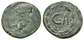 ASIA MINOR.Uncertain.Augustus.(27 BC-AD 14).Ae.
Obv : AVGVSTVS.
Bare head.
Rev : C A.
Inscription in rostral wreath.
RPC I online 2234; RIC 502; BMC 7...