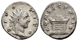 DIVUS TITUS (Died 81). Antoninianus. Rome. Struck under Trajanus Decius.
Obv: DIVO TITO.
Radiate head right.
Rev: CONSECRATIO.
Lighted altar.
RIC 82b ...