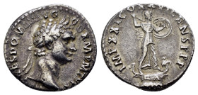 DOMITIAN.(81-96).Rome.Denarius.
Obv : IMP CAES DOMIT AVG GERM P M TR P VIIII.
Laureate head right.
Rev : IMP XXI COS XV CENS P P P.
Minerva standing r...