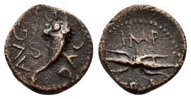 UNCERTAIN. Trajan (98-117). Ae. 

Obv: IMP / TRA. Thunderbolt.
 Rev: AVG / DAC. Cornucopia. 
RPC III 6544.

Condition : Good very fine.

Weight :1.68 ...