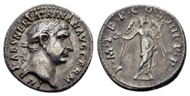 TRAJAN.(98-117). Rome.Denarius.
Obv : IMP CAES NERVA TRAIAN AVG GERM.
Laureate bust right, with slight drapery.
Rev : P M TR P COS IIII P P.
Victory s...