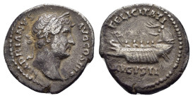 HADRIAN (117-138). Rome.Denarius.
Obv: HADRIANVS AVG COS III P P.
Laureate head right.
Rev: FELICITATI AVGVSTI .
Galley left.
RIC II 1400.

Condition ...
