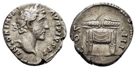ANTONINUS PIUS (138-161). Rome.Denarius.
Obv : ANTONINVS AVG PIVS P P.
Laureate head right.
Rev : COS IIII.
Thunderbolt over draped throne.
RIC 137.

...