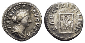 FAUSTINA II. (147-176 ). Denarius. Rome.
Obv : FAVSTINA AVGVSTA.
Diademed and draped bust right.
Rev : SAECVLI FELICIT.
Two children playing on draped...