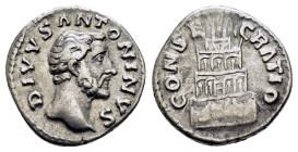 DIVUS ANTONINUS PIUS (Died 161).Rome.Denarius.
Obv : DIVVS ANTONINVS.
Bare head right.
Rev : CONSECRATIO.
Garlanded four-tiered funeral pyre surmounte...