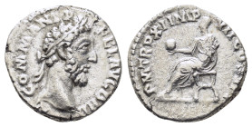 COMMODUS (177-192).Rome.Denarius.
Obv : COMM ANT P FEL AVG BRIT.
Laureate head right.
Rev : P M TR P XI IMP VII COS V P P.
Emperor seated left on curu...
