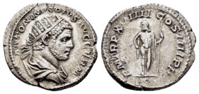 CARACALLA (198-217).Rome.Denarius.
Obv : ANTONINVS PIVS AVG GERM.
Laureate head right.
Rev : P M TR P XVIIII COS IIII P P.
Jupiter standing facing, he...