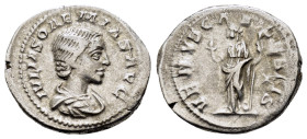 JULIA SOAEMIAS (Augusta, 218-222). Denarius. Rome.
Obv: IVLIA SOAEMIAS AVG.
Draped bust right.
Rev: VENVS CAELESTIS.
Venus standing left, holding appl...