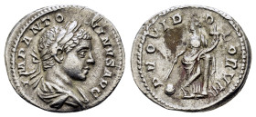 ELAGABALUS.(218-222).Rome.Denarius.
Obv : IMP ANTONINVS PIVS AVG.
Laureate, draped and cuirassed bust right.
Rev : PROVID DEORVM.
Providentia standing...