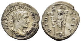 PHILIP I.244-249 AD.Rome Mint.AR Antoninianus.IMP M IVL PHILIPPVS AVG, bust of Philip the Arab, radiate, draped, cuirassed, right / FIDES MILITVM, Fid...