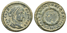 CRISPUS.(316-326).Arles.Follis.
Obv : CRISPVS NOB CAES.
Laureate and cuirassed bust of Crispus, right.
Rev : AESARVM NOSTRORVM.
Around VOT / V in laur...