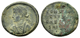 CONSTANTINE II (Caesar, 316-337). Follis. Antioch.
Obv : Laureate, draped and cuirassed bust left.
Rev : CONSTAN / TINVS / CAESAR / SMANTA.
Legend in ...