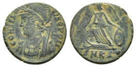 CONSTANTINE I.Commemorative Series. 330-354 AD.Cyzicus mint.AE Follis.CONSTAN TINOPOLI, Bust of Constantinopolis, laureate, helmeted, wearing imperial...