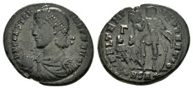 "Constantius II (337-361) AE Follis Constantinople, 348-351.
Obv: D N CONSTANTIVS P F AVG, Pearl-diademed, draped and cuirassed bust of Constantius t...