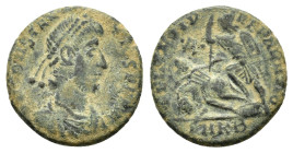 CONSTANTIUS II.(337-361).Antioch.Ae.
Obv : D N CONSTAN-TIVS P F AVG.
Bust of Constantius II, pearl-diademed, draped, cuirassed, right.
Rev : FEL TEMP ...