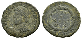 JULIAN II APOSTATA (360-363). Follis. Antiochia.
Obv: DN FL CL IVLIANVS PF AVG.
Diademed, draped and cuirassed bust left, holding spear and shield.
Re...