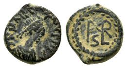 MARCIAN.(450-457).Constantinople.Ae.
Obv : D N MARCIANVS P F AVG.
Pearl diademed, draped and cuirassed bust of Marcian to right.
Rev : Cross above mon...