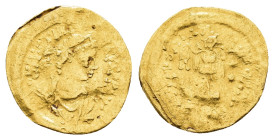 JUSTINIAN I.(527-565).Constantinople.Semissis.
Obv : D N IVSTINIANVS P P AVG.
Diademed, draped and cuirassed bust right.
Rev : VICTORIA AVGVSTORVM CON...