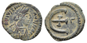 JUSTINIAN I (527-565). Pentanummium. Antioch.
Obv : D N IVSTINIANVS P P AVG.
Diademed, draped and cuirassed bust right.
Rev : Large Є, with cruciform ...