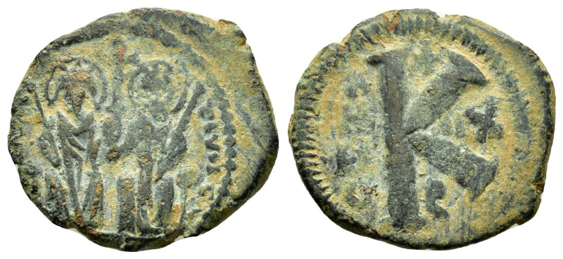 JUSTIN II and SOPHIA.(565-578).Antioch.Half Follis.
Obv : Justin left and Sophia...