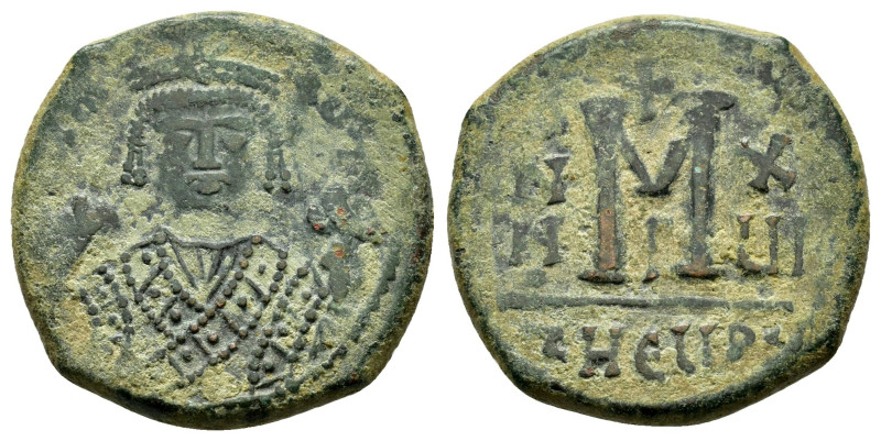 MAURICE TIBERIUS.(582-602).Antioch.Follis.
Obv : D N MAURI C N P AVT.
Crowned fa...