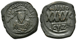 PHOCAS (602-610). Follis. Cyzicus. Dated RY 6 (607/8).
Obv: D N FOCAS PЄRP AV.
Crowned bust facing, wearing consular robes and holding mappa and cro...