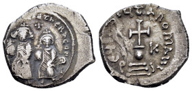 HERACLIUS with HERACLIUS CONSTANTINE.(610-641).Constantinople.Hexagram.
Obv : δδ NN ҺЄRACILЧS ЄT ҺЄRA CONST.
Heraclius and Heraclius Constantine seate...