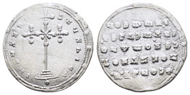 CONSTANTINE VII PORPHYROGENITUS with ROMANUS I.(913-959).Constantinople.Miliaresion.

Obv : IҺSЧS XRISTЧS ҺICA.
Cross crosslet set upon three steps, w...