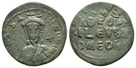 CONSTANTINE VII. 913-959 AD. Constantinople mint.AE Follis.CONST bASIL ROM, crowned bust of Constantine facing, with short beard and wearing vertical ...