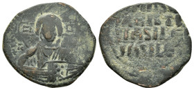 BASIL II & CONSTANTINE VIII.(976-1025).Anonymous Issue.Constantinople.Follis.
Obv : EMMANOVHL IC XC.
Facing bust of Christ Pantokrator.
Rev : IhSUS XR...