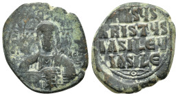 BASIL II & CONSTANTINE VIII.(976-1025).Anonymous Issue.Constantinople.Follis.
Obv : EMMANOVHL IC XC.
Facing bust of Christ Pantokrator.
Rev : IhSUS XR...