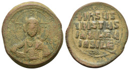 BYZANTINE.Anonymous FollIs. Time of Basil II & Constantine VIII.Circa 976-1025 AD.Constantinople Mint.AE Follis
Obverse : +EMMA-NOVHΛ/ IC XC; bust of ...