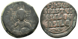 BYZANTINE.Anonymous FollIs. Time of Basil II & Constantine VIII.Circa 976-1025 AD.Constantinople Mint.AE Follis
Obverse : +EMMA-NOVHΛ/ IC XC; bust of ...