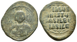 BYZANTINE.Anonymous FollIs. Time of Basil II & Constantine VIII.Circa 976-1025 AD.Constantinople Mint.AE Follis
Obverse : +EMMA-NOVHΛ/ IC XC; bust of ...