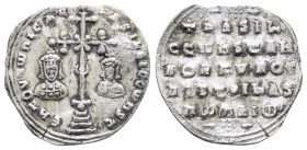 BASIL II with CONSTANTINE VIII.(976-1025).Constantinople. Miliaresion.
Obv : ЄҺ TOVTω ҺICAT ЬASILЄI C CωҺST.
Cross crosslet with central X and pellet-...