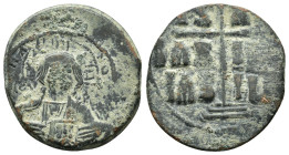 ANONYMOUS FOLLIS.Romanus III.(1028-1034).Constantinople.Follis.
Obv : + ЄMMANOVH IC - XC.
Facing bust of Christ Pantokrator.
Rev : + IS XS ЬASILЄ ЬASI...