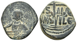 ANONYMOUS FOLLIS.Romanus III.(1028-1034).Constantinople.Follis.
Obv : + ЄMMANOVH IC - XC.
Facing bust of Christ Pantokrator.
Rev : + IS XS ЬASILЄ ЬASI...