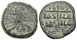 ANONYMOUS FOLLIS.Romanus III.(1028-1034).Constantinople.Follis.
Obv : + ЄMMANOVH IC - XC.
Facing bust of Christ Pantokrator.
Rev : + IS XS ЬASILЄ ЬASI...