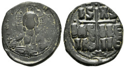 ANONYMOUS FOLLIS.Romanus III.(1028-1034).Constantinople.Follis.
Obv : + ЄMMANOVH IC - XC.
Facing bust of Christ Pantokrator.
Rev : + IS XS ЬASILЄ ЬASI...