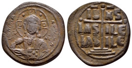 ANONYMOUS FOLLIS.Romanus III.(1028-1034).Constantinople.Follis.
Obv : + ЄMMANOVH IC - XC.
Facing bust of Christ Pantokrator.
Rev : + IS XS ЬASILЄ ЬASI...
