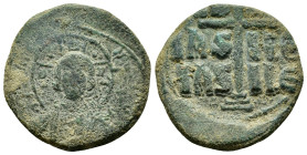 ANONYMOUS FOLLIS.Romanus III.(1028-1034).Constantinople.Follis.
Obv : + ЄMMANOVH IC - XC.
Facing bust of Christ Pantokrator.
Rev : + IS XS ЬASILЄ ЬASI...