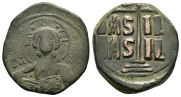 ANONYMOUS FOLLIS.Romanus III.(1028-1034).Constantinople.Follis.
Obv : + ЄMMANOVH IC - XC.
Facing bust of Christ Pantokrator.
Rev : + IS XS ЬASILЄ Ь...