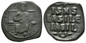 ANONYMOUS FOLLIS.Romanus III.(1028-1034).Constantinople.Ae.
Obv : + ЄMMANOVH / IC - XC.
Facing bust of Christ Pantokrator.
Rev : + IS XS / ЬASILЄ /...